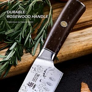 KYOKU 7 Inch Santoku Knife - Daimyo Series - Asian Knife Japanese Chef Knife with Ergonomic Rosewood Handle, & Mosaic Pin - Japanese 440C Stainless Steel Kitchen Knife with Sheath & Case