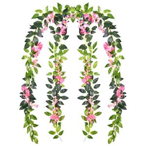 Artflower 4 Pcs Artificial Flowers Wisteria Garland Silk Wisteria Vine Rattan Hanging Flower Greenery Garland with Ivy Leaves for Home Garden Outdoor Wedding Arch Floral Decor, 6.6 Feet (Pink)