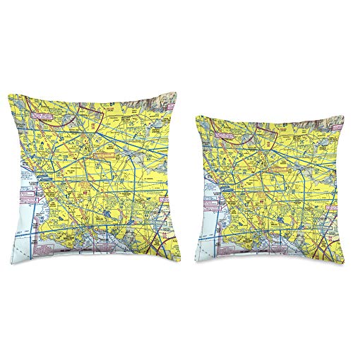 15 Degrees East Aeronautical Chart Los Angeles VFR sectional Pilot Throw Pillow, 16x16, Multicolor