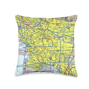 15 degrees east aeronautical chart los angeles vfr sectional pilot throw pillow, 16x16, multicolor