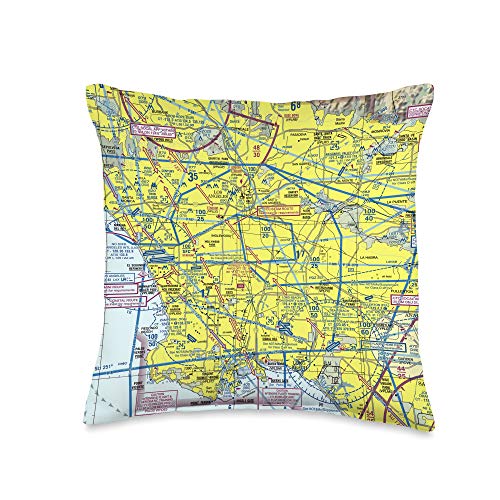 15 Degrees East Aeronautical Chart Los Angeles VFR sectional Pilot Throw Pillow, 16x16, Multicolor