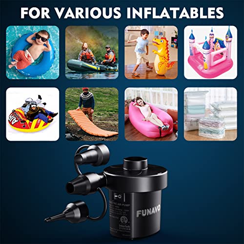 Electric Air Pump, FUNAVO Portable Air Pump With 3 Nozzles, 130 W Quick-fill Electric Pump, Inflate/Deflate Air Pumps for Inflatable Swimming Pools, Air Mattress, Boats, Swimming Ring (110 V AC 60 Hz)