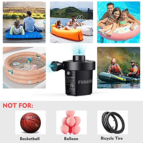 Electric Air Pump, FUNAVO Portable Air Pump With 3 Nozzles, 130 W Quick-fill Electric Pump, Inflate/Deflate Air Pumps for Inflatable Swimming Pools, Air Mattress, Boats, Swimming Ring (110 V AC 60 Hz)