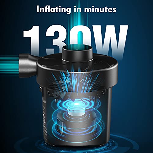 Electric Air Pump, FUNAVO Portable Air Pump With 3 Nozzles, 130 W Quick-fill Electric Pump, Inflate/Deflate Air Pumps for Inflatable Swimming Pools, Air Mattress, Boats, Swimming Ring (110 V AC 60 Hz)