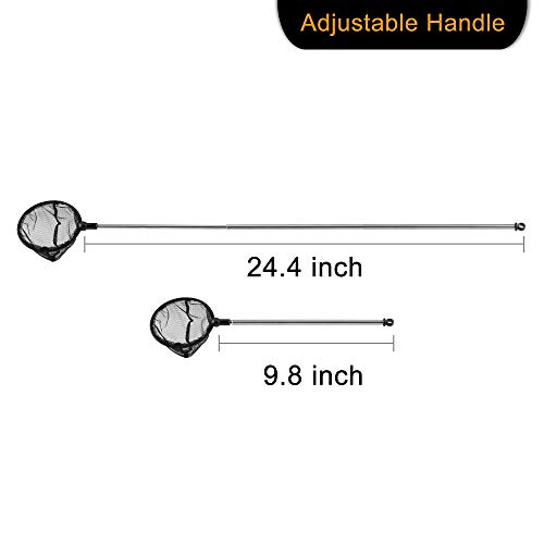 Filhome Telescopic Aquarium Fish Net, Fine Mesh Round Fish Net for Fish Tank with Extendable Long Handle (3.5 inch)