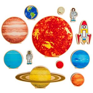 the freckled frog traveling in space - set of 12 - ages 2+ - wooden blocks for toddlers - includes planets, sun, astronauts and rocket - double-sided