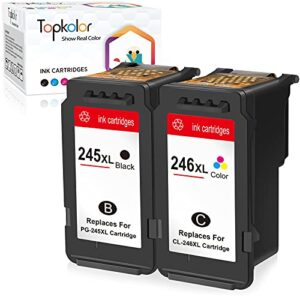 topkolor higher yield 245xl 246xl remanufactured ink cartridge replacement for canon 245 and 246 for pixma mg2522 mg2420 mx490 ip2820 mg2920 mg2922 mg2924 mg2520 mx492 printer (1 black 1 tri-color)