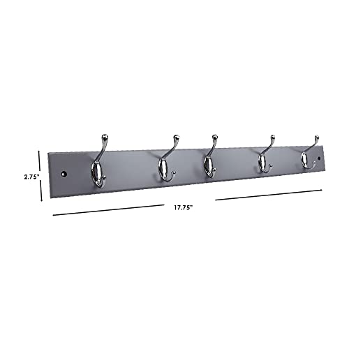 Home Basics Durable 5-Double-Hooks Wall-Mounted Hanging Rack, Grey | Place in Entry Way | Hanging in a Garage | Store Essentials Before You Leave The House