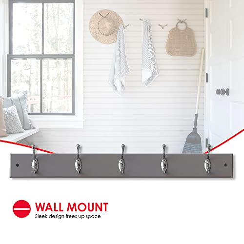 Home Basics Durable 5-Double-Hooks Wall-Mounted Hanging Rack, Grey | Place in Entry Way | Hanging in a Garage | Store Essentials Before You Leave The House