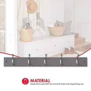 Home Basics Durable 5-Double-Hooks Wall-Mounted Hanging Rack, Grey | Place in Entry Way | Hanging in a Garage | Store Essentials Before You Leave The House