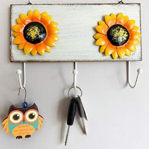 Rustic Wooden Sunflower Wall Hook Keys Aprons Towel Hanger Kitchen Wall Decor Flower Wall Holder Countryside Farmhouse Wall Decoration for Home Kitchen Entryway Office-(White)