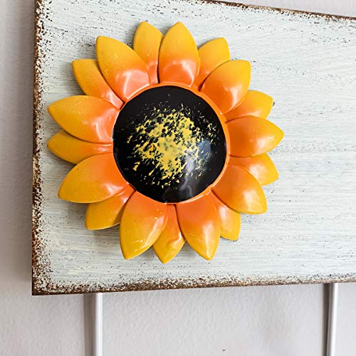 Rustic Wooden Sunflower Wall Hook Keys Aprons Towel Hanger Kitchen Wall Decor Flower Wall Holder Countryside Farmhouse Wall Decoration for Home Kitchen Entryway Office-(White)