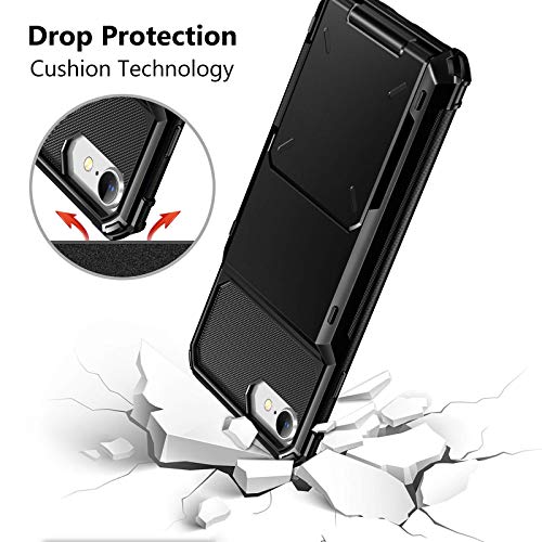 Vofolen Case for iPhone 6s 6 7 8 Case Wallet Credit Card Holder ID Slot Pocket Scratch Resistant Dual Layer Protective Bumper Rugged TPU Rubber Armor Hard Shell Cover for iPhone 6 6s 7 8 Black