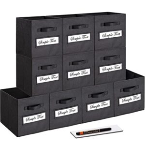 artsdi set of 10 storage cubes, foldable fabric cube storage bins with 10 labels window cards & a pen, collapsible cloth baskets containers for shelves, closet organizers box for home & office,black