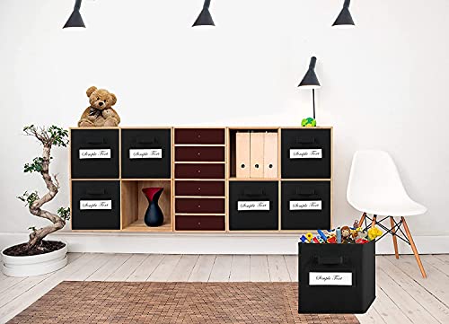 artsdi Set of 10 Storage Cubes, Foldable Fabric Cube Storage Bins with 10 Labels Window Cards & a Pen, Collapsible Cloth Baskets Containers for Shelves, Closet Organizers Box for Home & Office,Black