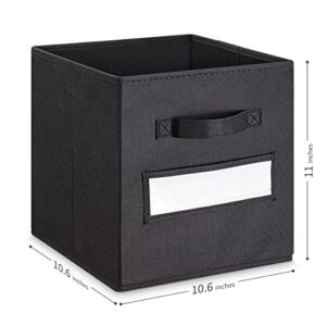 artsdi Set of 10 Storage Cubes, Foldable Fabric Cube Storage Bins with 10 Labels Window Cards & a Pen, Collapsible Cloth Baskets Containers for Shelves, Closet Organizers Box for Home & Office,Black