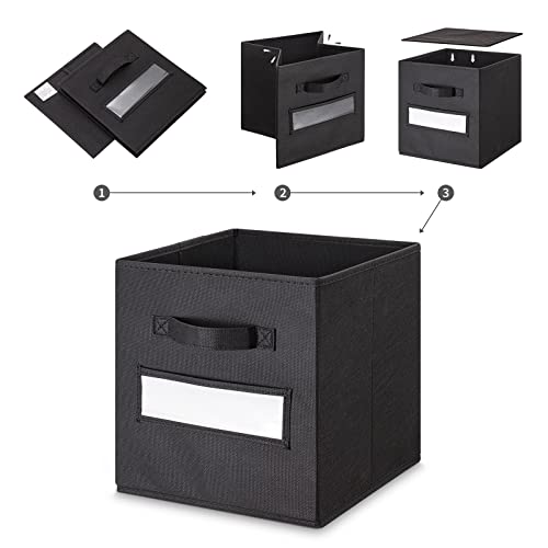 artsdi Set of 10 Storage Cubes, Foldable Fabric Cube Storage Bins with 10 Labels Window Cards & a Pen, Collapsible Cloth Baskets Containers for Shelves, Closet Organizers Box for Home & Office,Black