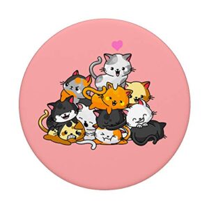 Cat Cute Kitty Pile Cats Anime Kawaii Neko Gift Women Girls PopSockets Swappable PopGrip