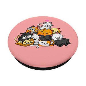 Cat Cute Kitty Pile Cats Anime Kawaii Neko Gift Women Girls PopSockets Swappable PopGrip