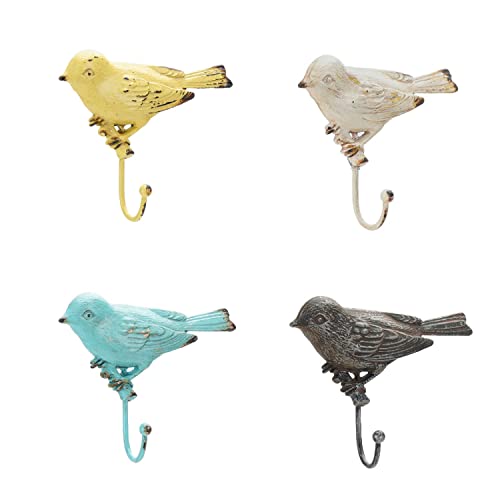 SOFFEE DESIGN Set of 4 Vintage Metal Birds Wall Coat Hooks, Heavy Duty Hangger Hooks, Farmhouse Wall Mounted Hanging Rack Hooks for Scarf, Bag, Towel, Key, Cap