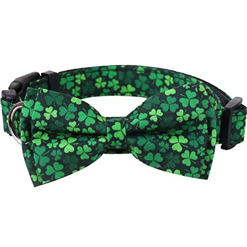 St.Patrick's Day Dog Collar with Removable Cute Bow Tie Adjustable Pet Collars Medium