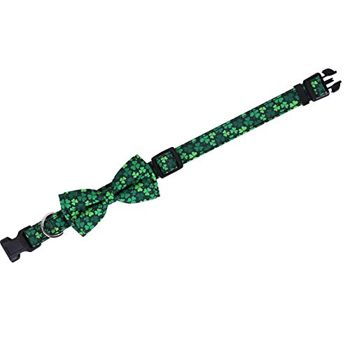 St.Patrick's Day Dog Collar with Removable Cute Bow Tie Adjustable Pet Collars Medium