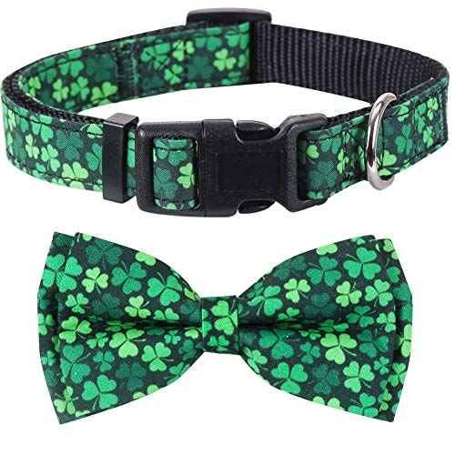 St.Patrick's Day Dog Collar with Removable Cute Bow Tie Adjustable Pet Collars Medium