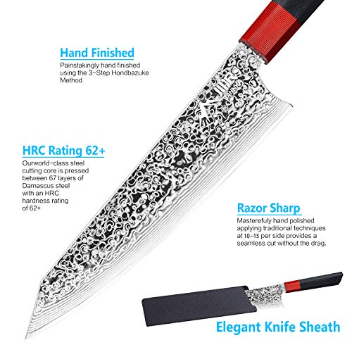 SANNKA Chef Knife Kiritsuke Knife 8.5 inch Damascus Knife Kitchen Knife Japanese Knife VG10 High Carbon Steel Knife 67-Layer Steel Japanese Kitchen Knife Cooking Knife Sharp Knife with Knife Sheath