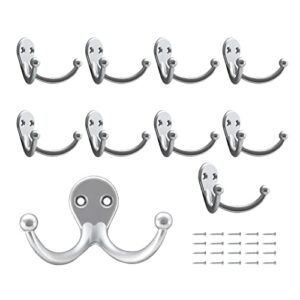 HOME MASTER HARDWARE Double Prong Robe Hooks Coat Towel Hanger for Bathroom Toilet Kitchen Wall Mounted with Screws 10 Pack