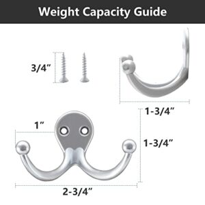 HOME MASTER HARDWARE Double Prong Robe Hooks Coat Towel Hanger for Bathroom Toilet Kitchen Wall Mounted with Screws 10 Pack