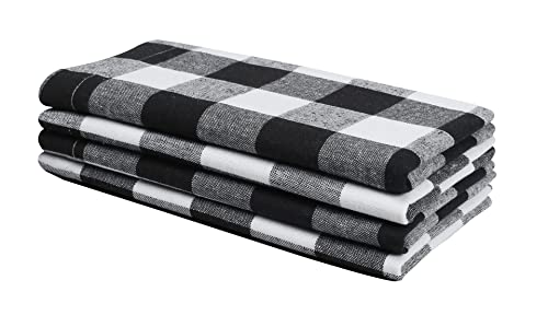 Cloth Dinner Napkins, Cloth Napkins Set of 4 Hemmed, Check Napkins, Napkin Cloth Washable, Buffalo Check Napkins Cloth Washable, Fall Cloth Napkins, Napkins Mitered Corner - 18x18 Inch - Black White