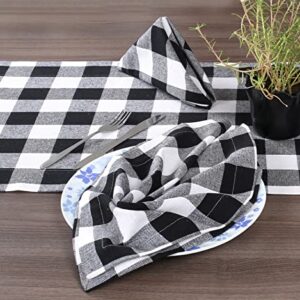 Cloth Dinner Napkins, Cloth Napkins Set of 4 Hemmed, Check Napkins, Napkin Cloth Washable, Buffalo Check Napkins Cloth Washable, Fall Cloth Napkins, Napkins Mitered Corner - 18x18 Inch - Black White