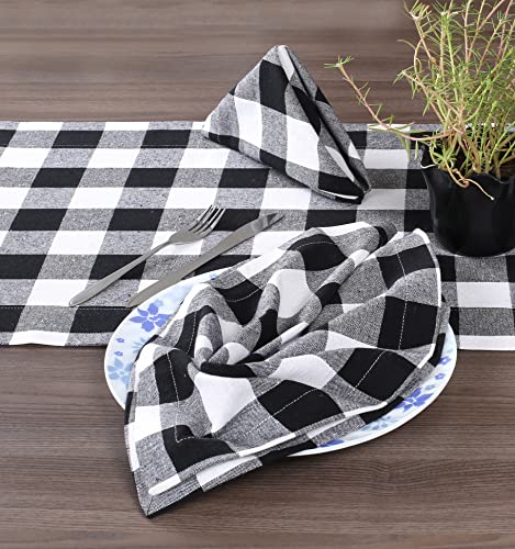 Cloth Dinner Napkins, Cloth Napkins Set of 4 Hemmed, Check Napkins, Napkin Cloth Washable, Buffalo Check Napkins Cloth Washable, Fall Cloth Napkins, Napkins Mitered Corner - 18x18 Inch - Black White