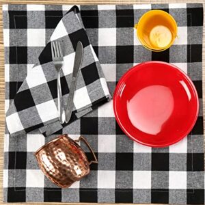 Cloth Dinner Napkins, Cloth Napkins Set of 4 Hemmed, Check Napkins, Napkin Cloth Washable, Buffalo Check Napkins Cloth Washable, Fall Cloth Napkins, Napkins Mitered Corner - 18x18 Inch - Black White