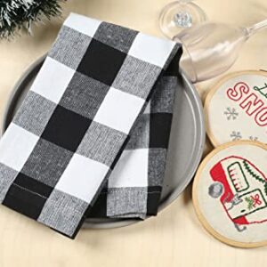 Cloth Dinner Napkins, Cloth Napkins Set of 4 Hemmed, Check Napkins, Napkin Cloth Washable, Buffalo Check Napkins Cloth Washable, Fall Cloth Napkins, Napkins Mitered Corner - 18x18 Inch - Black White