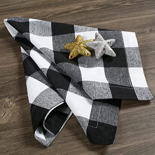 Cloth Dinner Napkins, Cloth Napkins Set of 4 Hemmed, Check Napkins, Napkin Cloth Washable, Buffalo Check Napkins Cloth Washable, Fall Cloth Napkins, Napkins Mitered Corner - 18x18 Inch - Black White