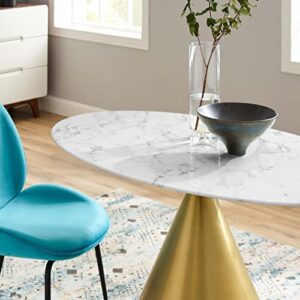 Modway Tupelo Oval Artificial Marble 48" Dining Table, 48 Inch, Gold White