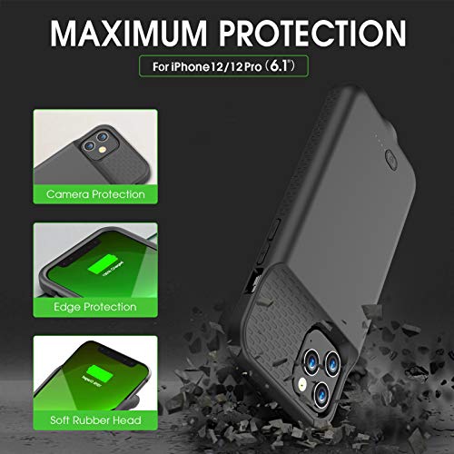 GIN FOXI Battery Case for iPhone 12/12Pro, Real 7000mAh Ultra-Slim Battery Charging Case Rechargeable Anti-Fall Protection Extended Charger Cover for iPhone 12Pro/12 Battery Case(6.1 inch) Black