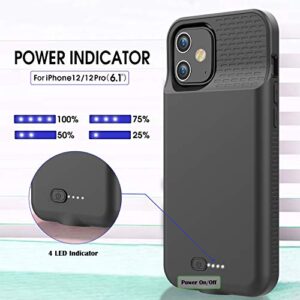 GIN FOXI Battery Case for iPhone 12/12Pro, Real 7000mAh Ultra-Slim Battery Charging Case Rechargeable Anti-Fall Protection Extended Charger Cover for iPhone 12Pro/12 Battery Case(6.1 inch) Black