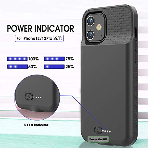 GIN FOXI Battery Case for iPhone 12/12Pro, Real 7000mAh Ultra-Slim Battery Charging Case Rechargeable Anti-Fall Protection Extended Charger Cover for iPhone 12Pro/12 Battery Case(6.1 inch) Black