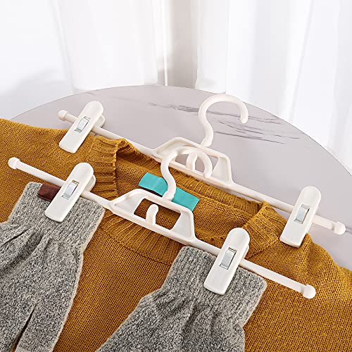 DOITOOL Skirt Hangers with Clips and Strap Hooks, 10Pc Adjustable Space Saving Pants Hanger, Plastic Kids Coat Clothes Garment Top Clip Hangers for Closet Organizer, 360-Rotating Swivel Hook (White)