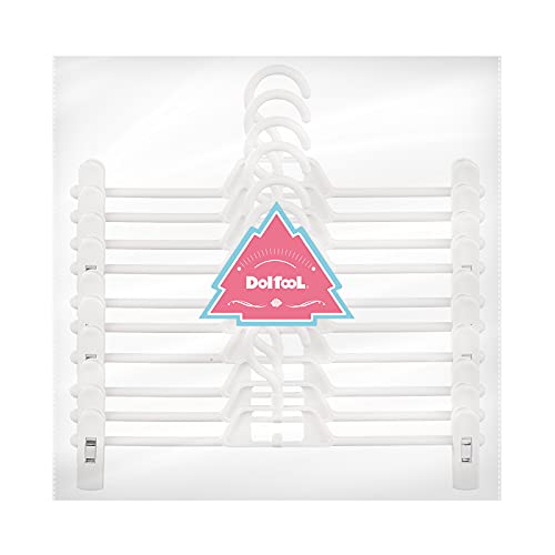 DOITOOL Skirt Hangers with Clips and Strap Hooks, 10Pc Adjustable Space Saving Pants Hanger, Plastic Kids Coat Clothes Garment Top Clip Hangers for Closet Organizer, 360-Rotating Swivel Hook (White)