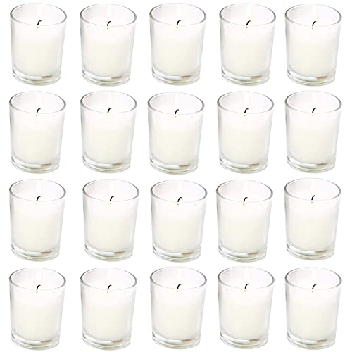 Unscented Clear Glass Votive Candles, Long 15 Hour Burn Time, for Home, Spa, Wedding, Birthday, Holiday, Restaurant, Party, Birthday, 20 Pack