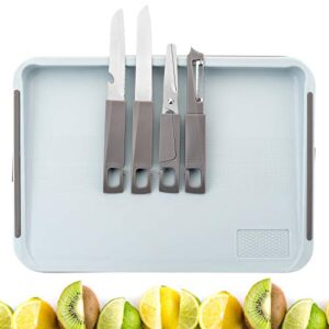 wellstar cutting board set of 5, double sided plastic chopping board with paring knife, serrated utility, scissors, vegetables peeler, portable outdoor picnic bbq small knife and cutting board pack