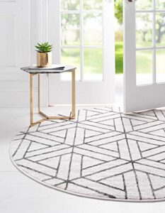 rugs.com lattice trellis collection rug – 5 ft round white low-pile rug perfect for kitchens, dining rooms