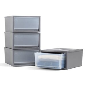 IRIS USA 34 Qt. Stackable Plastic Drawers for Clothes, Medium, 4 Pack, Storage Dresser for Closet, Home, Office, Bedroom and Nursery, Dark Gray