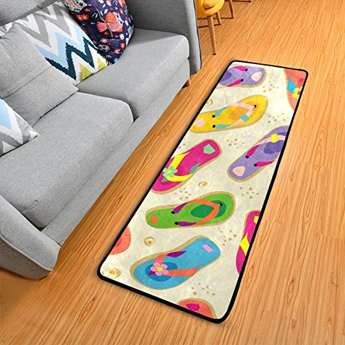 Summer Flip Flop Beach Area Rug Floor Runner Non Slip Floor Mat for Hallway Entryway Living Room Bedroom Dorm Home Decor 72" X 24"