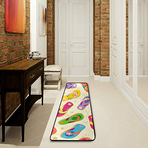 Summer Flip Flop Beach Area Rug Floor Runner Non Slip Floor Mat for Hallway Entryway Living Room Bedroom Dorm Home Decor 72" X 24"