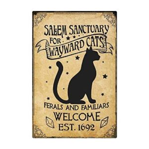 yepzoer metal tin sign, salem sanctuary for wayward cats retro style ferals and familiars vintage retro style, aluminum sign wall art decor metal sign decoration sign