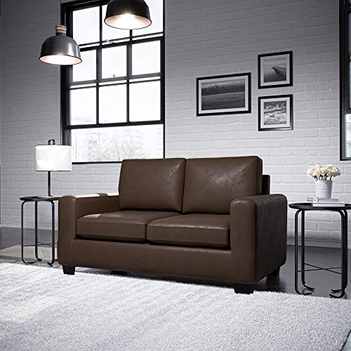 Edenbrook Wasatch Upholstered Loveseat with Track Arms – Mid Century Modern Couch, Loveseat, Oxford Brown